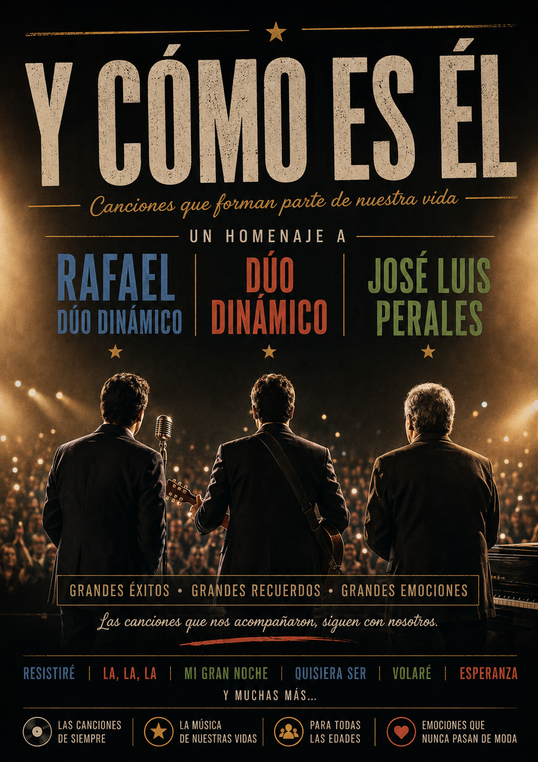 Tres vocalistas masculinos con trajes formales cantando en armonía